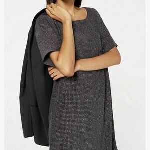 Eileen Fisher Morse Code Tencel Bateau Neck Dress Size M